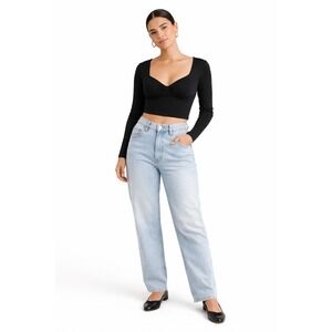 Brave‎ Soul London Black Ribbed Long Sleeve Sweetheart Neckline Crop Top M